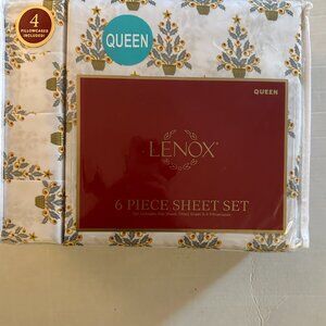 Lenox Queen Christmas Sheet Set 6 Piece w/ 4 Pillowcases Holiday Bedding